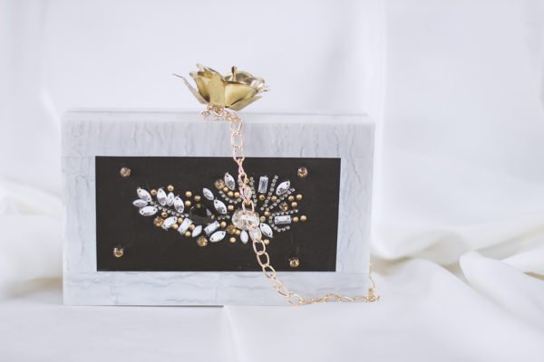 Resin pearl embellished clutch